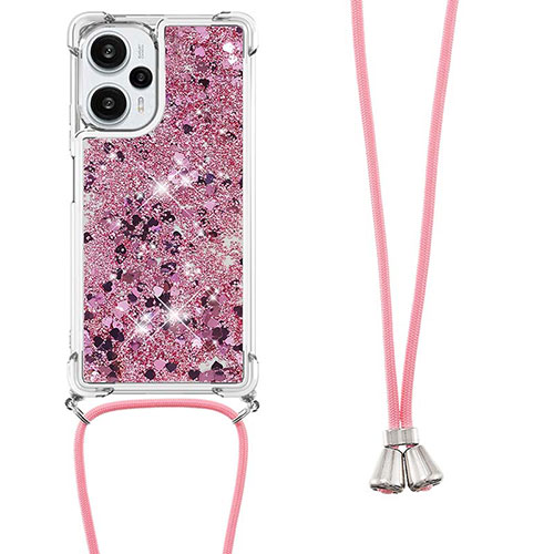 Silicone Candy Rubber TPU Bling-Bling Soft Case Cover with Lanyard Strap YB3 for Xiaomi Redmi Note 12 Turbo 5G Clove Purple