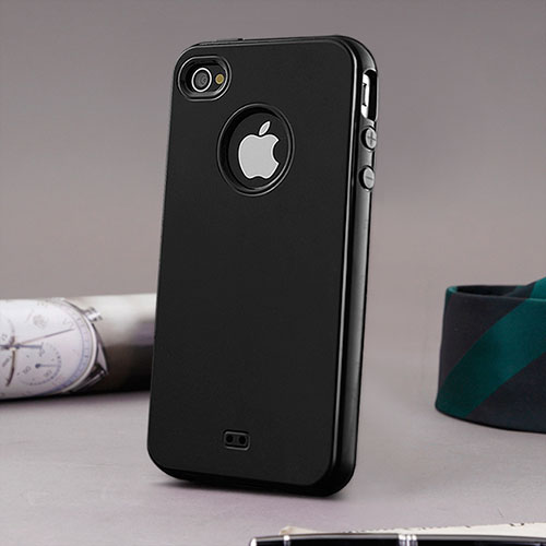 Silicone Candy Rubber TPU Case With Hole for Apple iPhone 4 Black