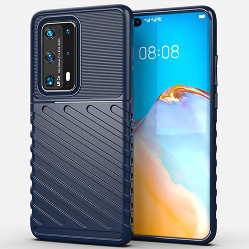 Silicone Candy Rubber TPU Line Soft Case Cover C01 for Huawei P40 Pro+ Plus Blue