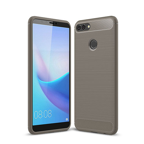 Silicone Candy Rubber TPU Line Soft Case Cover for Huawei Y9 (2018) Gray