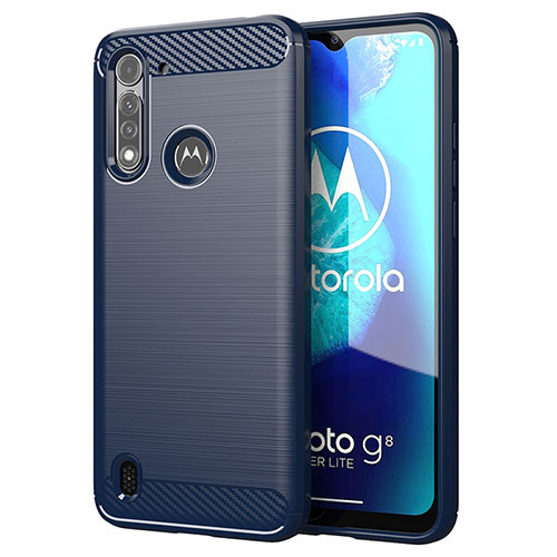 Silicone Candy Rubber TPU Line Soft Case Cover for Motorola Moto G8 Power Lite Blue