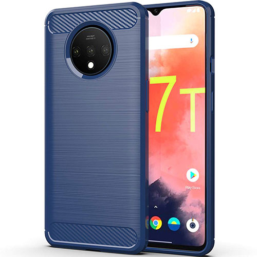 Silicone Candy Rubber TPU Twill Soft Case B02 for OnePlus 7T Blue