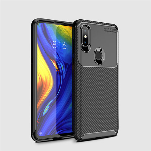 Silicone Candy Rubber TPU Twill Soft Case Cover A01 for Xiaomi Mi Mix 3 Black