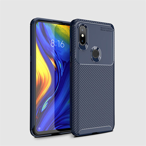 Silicone Candy Rubber TPU Twill Soft Case Cover A01 for Xiaomi Mi Mix 3 Blue