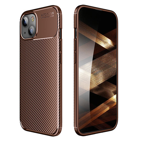 Silicone Candy Rubber TPU Twill Soft Case Cover for Apple iPhone 15 Brown