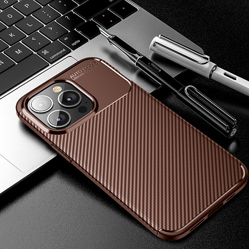 Silicone Candy Rubber TPU Twill Soft Case Cover for Apple iPhone 15 Pro Max Brown