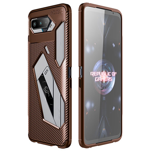 Silicone Candy Rubber TPU Twill Soft Case Cover for Asus ROG Phone 5s Brown