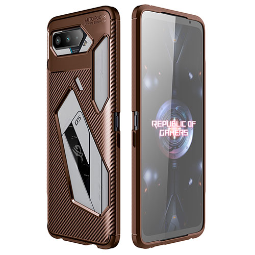 Silicone Candy Rubber TPU Twill Soft Case Cover for Asus ROG Phone 5s Pro Brown