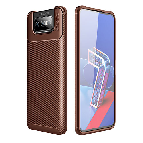 Silicone Candy Rubber TPU Twill Soft Case Cover for Asus Zenfone 7 Pro ZS671KS Brown