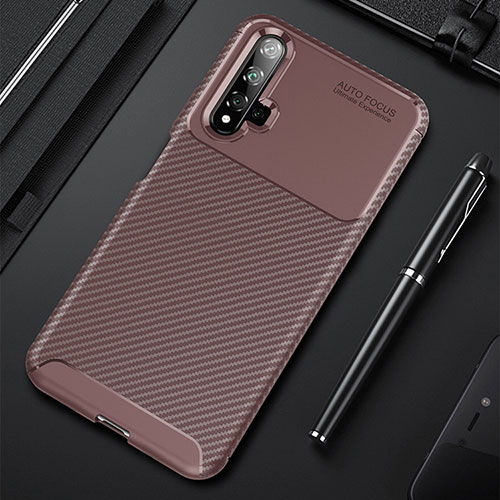 Silicone Candy Rubber TPU Twill Soft Case Cover for Huawei Honor 20 Brown