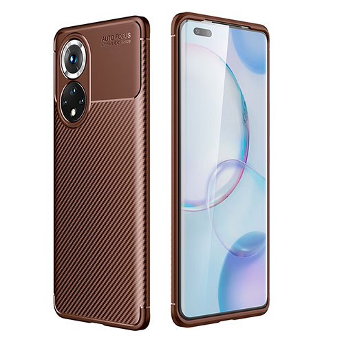 Silicone Candy Rubber TPU Twill Soft Case Cover for Huawei Honor 50 Pro 5G Brown