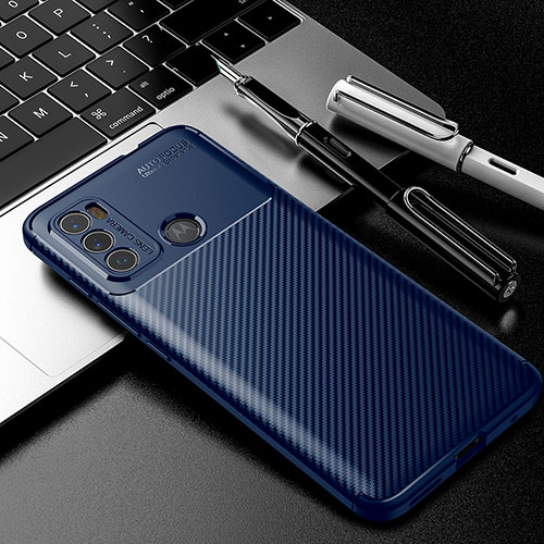 Silicone Candy Rubber TPU Twill Soft Case Cover for Motorola Moto G60 Blue