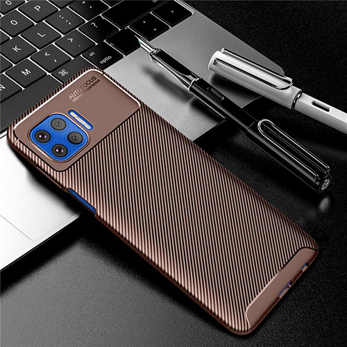 Silicone Candy Rubber TPU Twill Soft Case Cover for Motorola Moto One 5G Brown