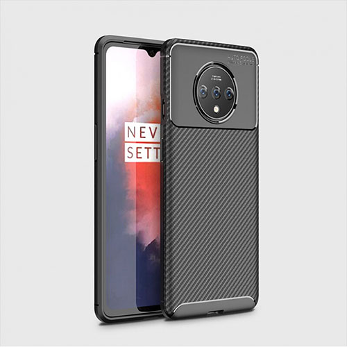 Silicone Candy Rubber TPU Twill Soft Case Cover for OnePlus 7T Black