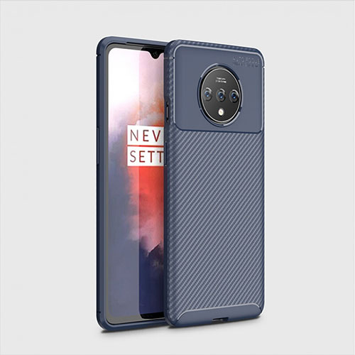 Silicone Candy Rubber TPU Twill Soft Case Cover for OnePlus 7T Blue