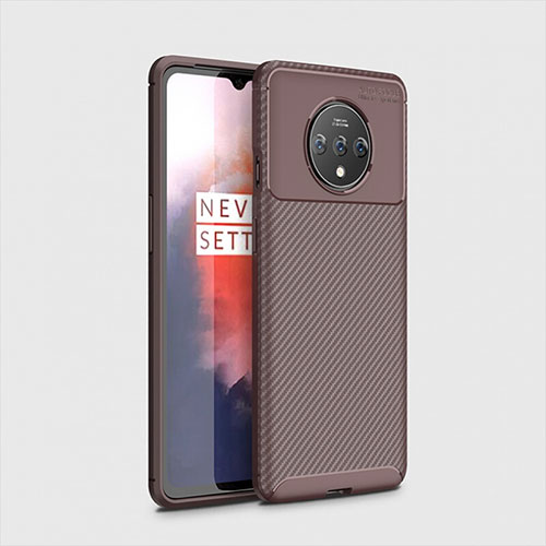 Silicone Candy Rubber TPU Twill Soft Case Cover for OnePlus 7T Brown