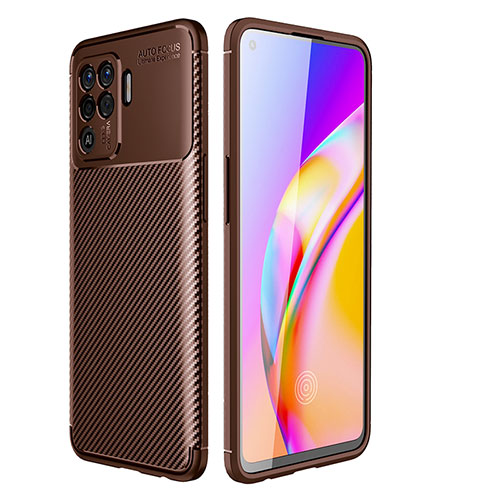 Silicone Candy Rubber TPU Twill Soft Case Cover for Oppo Reno5 F Brown