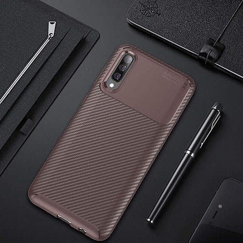 Silicone Candy Rubber TPU Twill Soft Case Cover for Samsung Galaxy A50 Brown