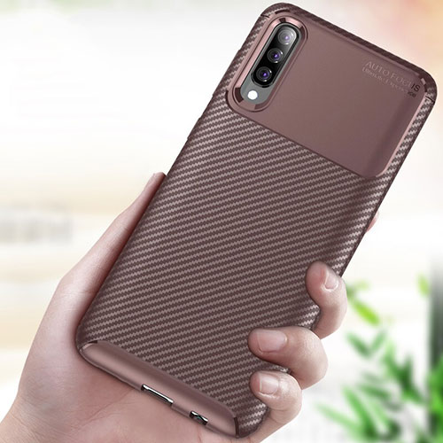 Silicone Candy Rubber TPU Twill Soft Case Cover for Samsung Galaxy A90 5G Brown