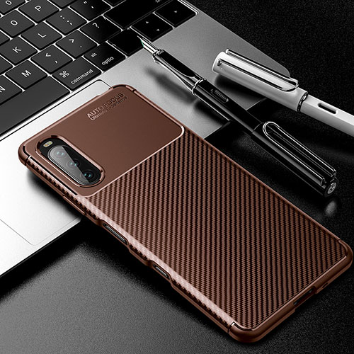 Silicone Candy Rubber TPU Twill Soft Case Cover for Sony Xperia 10 III Lite Brown