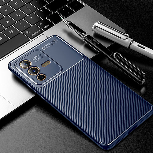 Silicone Candy Rubber TPU Twill Soft Case Cover for Vivo V23 Pro 5G Blue