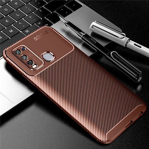 Silicone Candy Rubber TPU Twill Soft Case Cover for Vivo Y50 Brown