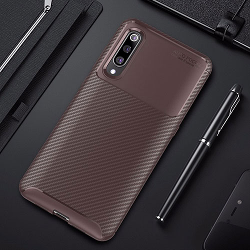 Silicone Candy Rubber TPU Twill Soft Case Cover for Xiaomi Mi 9 Lite Brown