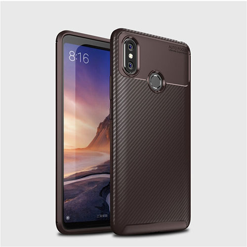 Silicone Candy Rubber TPU Twill Soft Case Cover for Xiaomi Mi Max 3 Brown