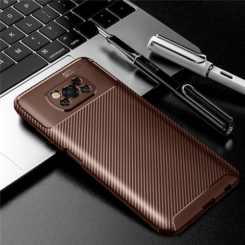 Silicone Candy Rubber TPU Twill Soft Case Cover for Xiaomi Poco X3 Brown