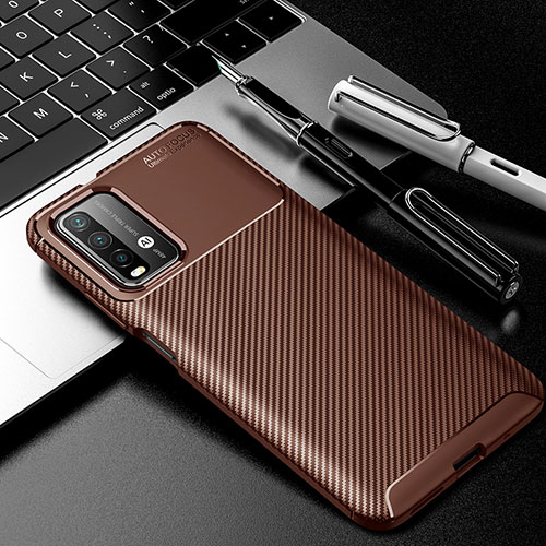 Silicone Candy Rubber TPU Twill Soft Case Cover for Xiaomi Redmi 9 Power Brown