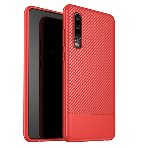 Silicone Candy Rubber TPU Twill Soft Case Cover G02 for Huawei P30 Red