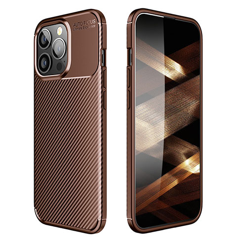 Silicone Candy Rubber TPU Twill Soft Case Cover S01 for Apple iPhone 15 Pro Brown