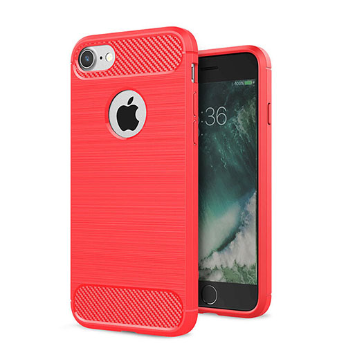 Silicone Candy Rubber TPU Twill Soft Case Cover S01 for Apple iPhone 7 Red