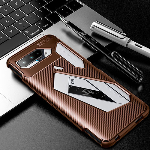 Silicone Candy Rubber TPU Twill Soft Case Cover S01 for Asus ROG Phone 5 Pro Brown