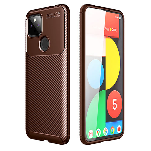 Silicone Candy Rubber TPU Twill Soft Case Cover S01 for Google Pixel 5a 5G Brown