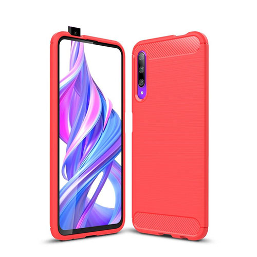 Silicone Candy Rubber TPU Twill Soft Case Cover S01 for Huawei Y9s Red