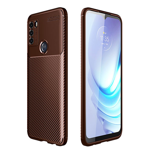 Silicone Candy Rubber TPU Twill Soft Case Cover S01 for Motorola Moto G50 Brown