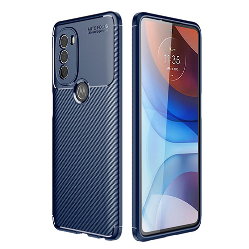 Silicone Candy Rubber TPU Twill Soft Case Cover S01 for Motorola Moto G71 5G Blue