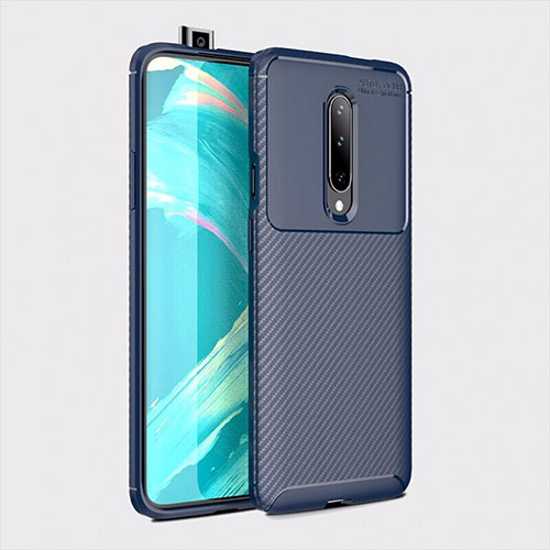 Silicone Candy Rubber TPU Twill Soft Case Cover S01 for OnePlus 7 Pro Blue