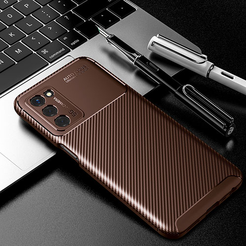 Silicone Candy Rubber TPU Twill Soft Case Cover S01 for Oppo A53s 5G Brown