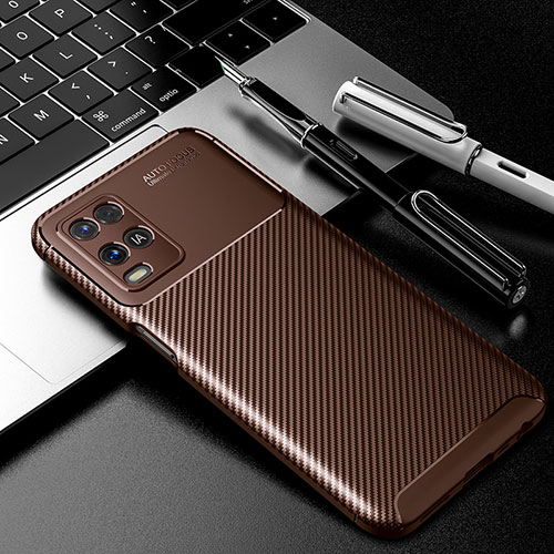 Silicone Candy Rubber TPU Twill Soft Case Cover S01 for Oppo A54 4G Brown