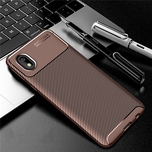 Silicone Candy Rubber TPU Twill Soft Case Cover S01 for Samsung Galaxy A01 Core Brown
