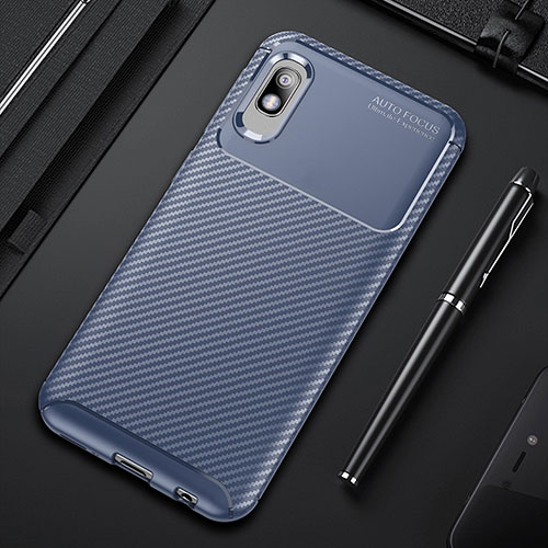 Silicone Candy Rubber TPU Twill Soft Case Cover S01 for Samsung Galaxy A10e Blue