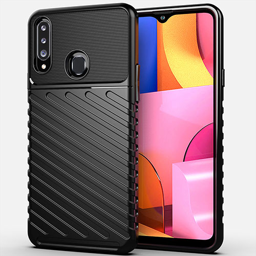 Silicone Candy Rubber TPU Twill Soft Case Cover S01 for Samsung Galaxy A20s Black