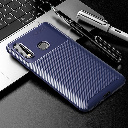 Silicone Candy Rubber TPU Twill Soft Case Cover S01 for Samsung Galaxy A70E Blue