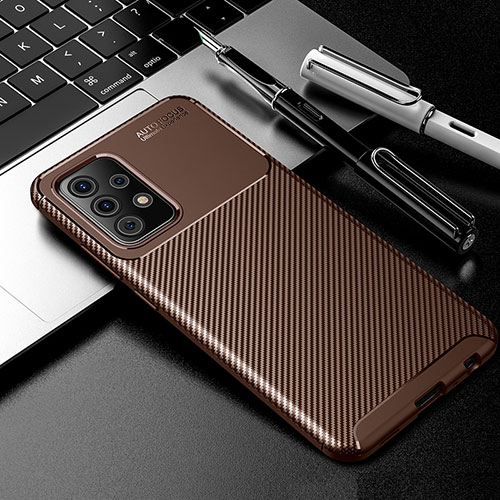 Silicone Candy Rubber TPU Twill Soft Case Cover S01 for Samsung Galaxy A72 4G Brown