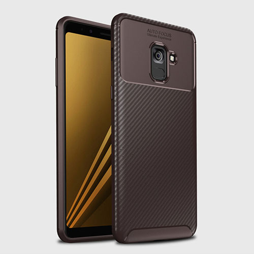 Silicone Candy Rubber TPU Twill Soft Case Cover S01 for Samsung Galaxy A8+ A8 Plus (2018) Duos A730F Brown