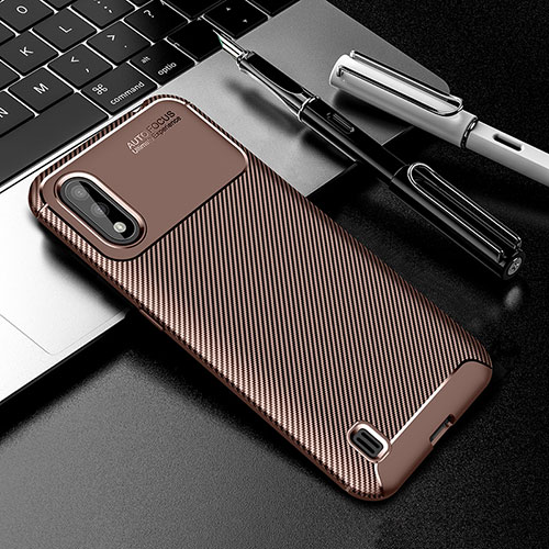 Silicone Candy Rubber TPU Twill Soft Case Cover S01 for Samsung Galaxy M01 Brown