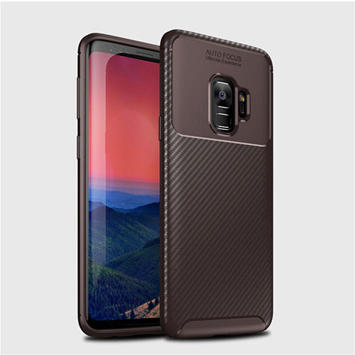 Silicone Candy Rubber TPU Twill Soft Case Cover S01 for Samsung Galaxy S9 Brown