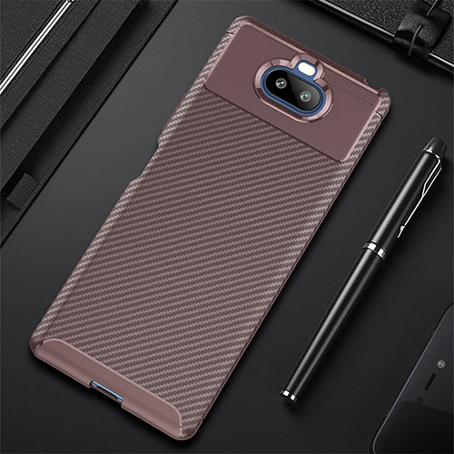 Silicone Candy Rubber TPU Twill Soft Case Cover S01 for Sony Xperia 8 Brown